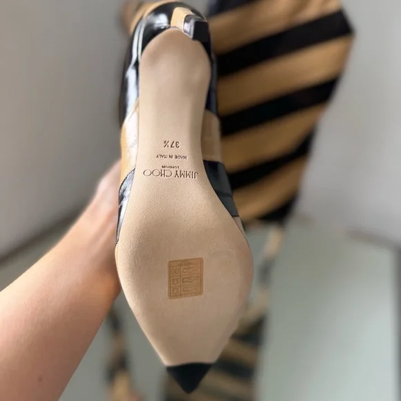 New Jimmy Choo Beren Boot Eel Skin Striped Black and Cognac $1,895 39 - Picture 5 of 12